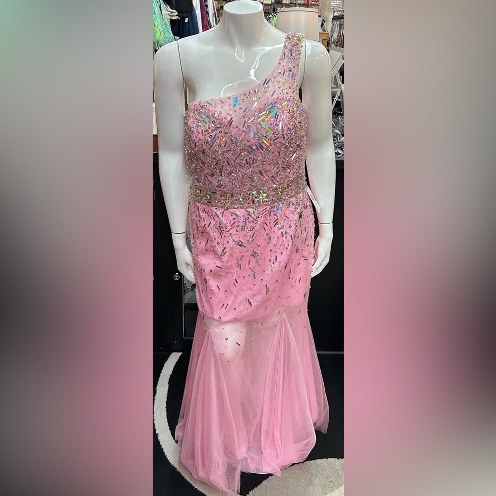 Riva Designs pink w/ sequins long formal dress